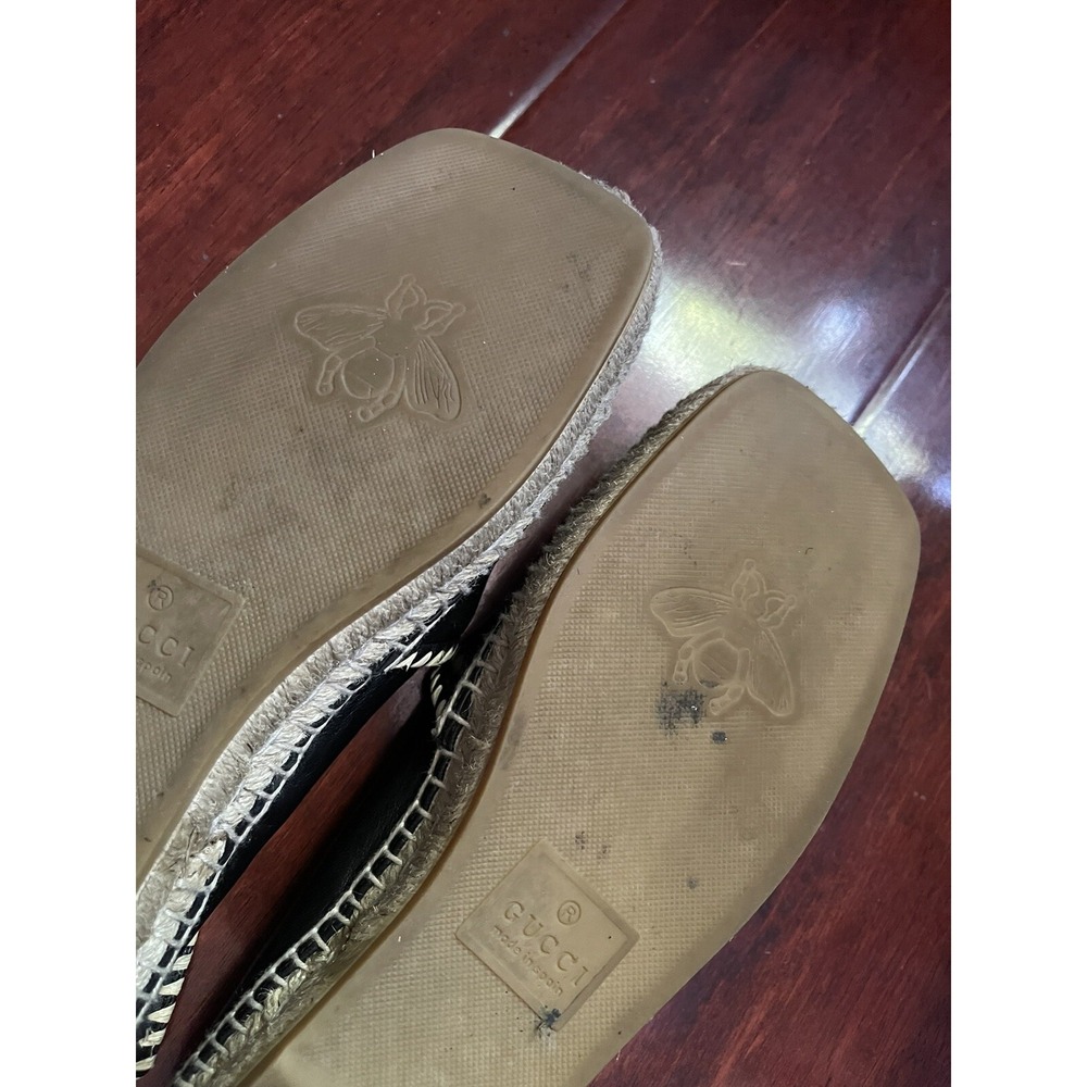 Gucci Women's Black Leather Embroidered GG Espadrilles Size 37.5 - Picture 5 of 8